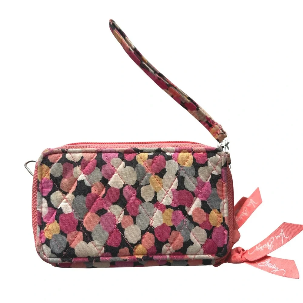 Vera Bradley Pink Abstract Petal Quilted Cotton Zip Around Wristlet Wallet 6x4 - Picture 4 of 9
